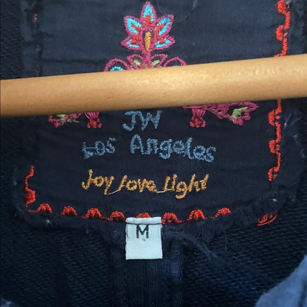 Johnny Was Floral Embroidered Cross Stitched Navy Cotton Military Jacket Medium - Picture 6 of 12